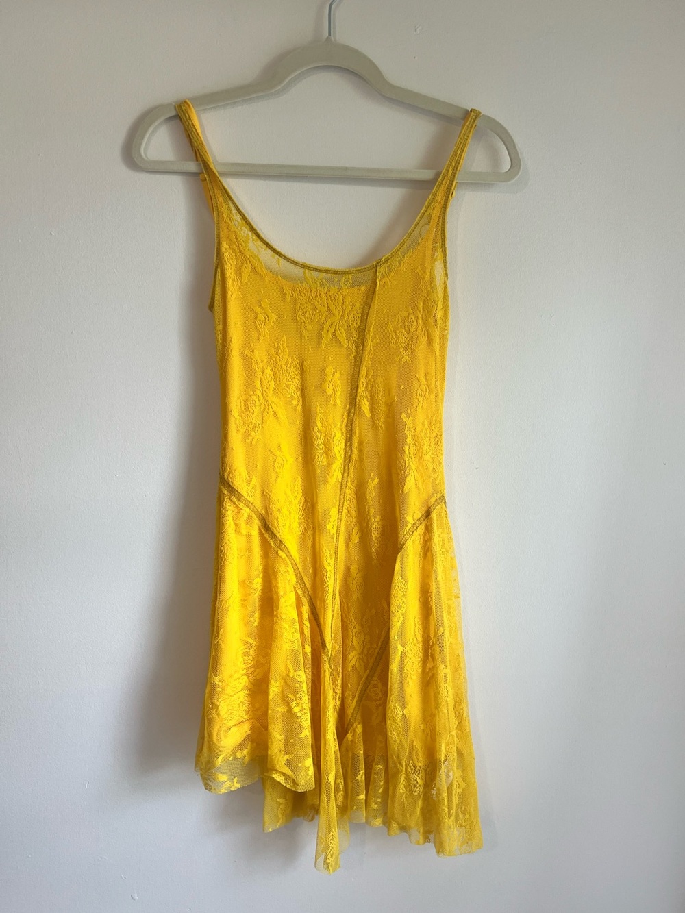 Yellow Lace Mini Slip Dress with Underlay